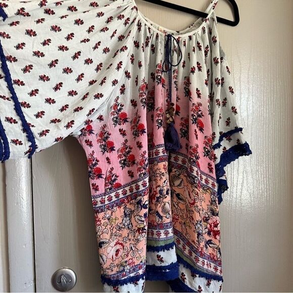 Raga tunic bohemian- hippy, India, butterfly sleeve cold shoulder sz L - Picture 2 of 16